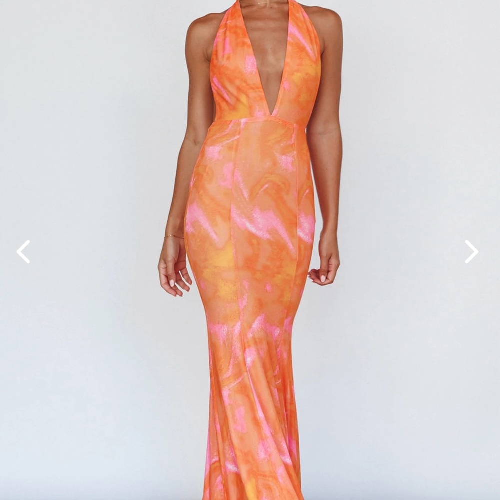 Extravagant orange and pink maxi dress